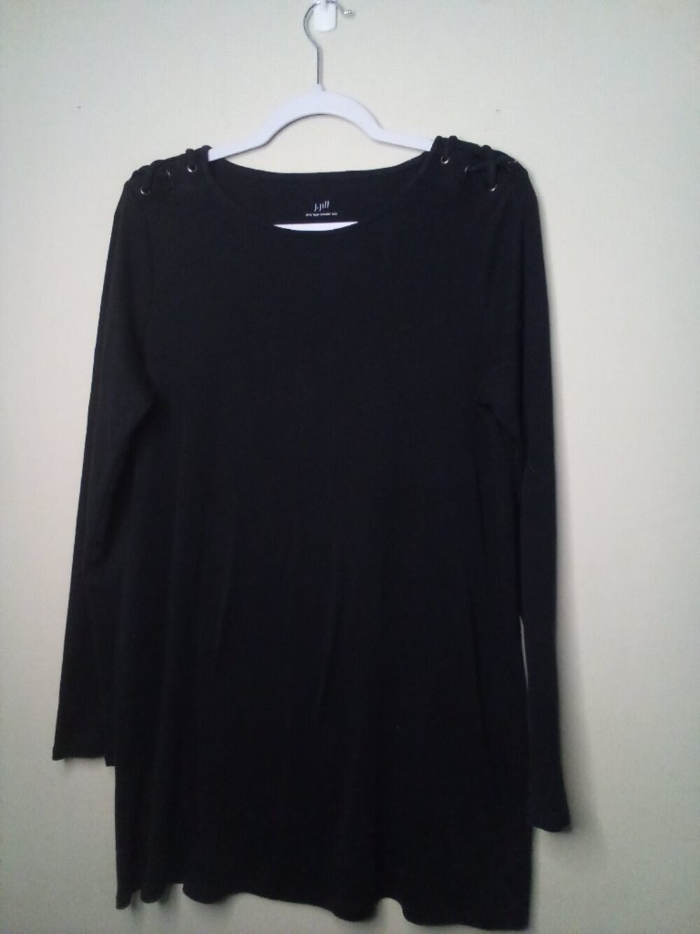 J Jill Tunic Shirt Women M Long Sleeve Laced Shoulder Pima Cotton Black